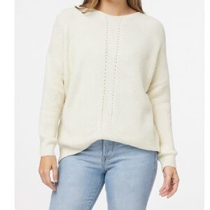 LuLus sweater off white vanilla asymmetrical lightweight knit drop sleeve SZ SM